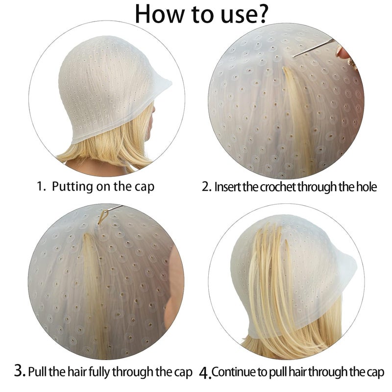 RJMBMUP Pre-punched with Holes Silicone Highlight Cap Hair Color Set Professional Reusable Highlighting Cap with Hook Salon Hairdressing Dyeing Staining Tools for Women Men - Image 5